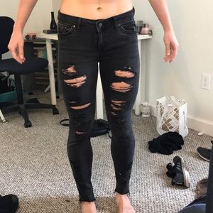 Mid rise distressed/ripped black jeans